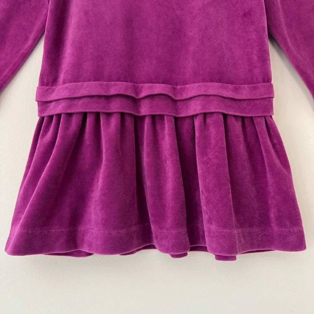 Hanna Andersson Magenta Fuchsia LS Velour Dress with Ruffle Hem, Size 3